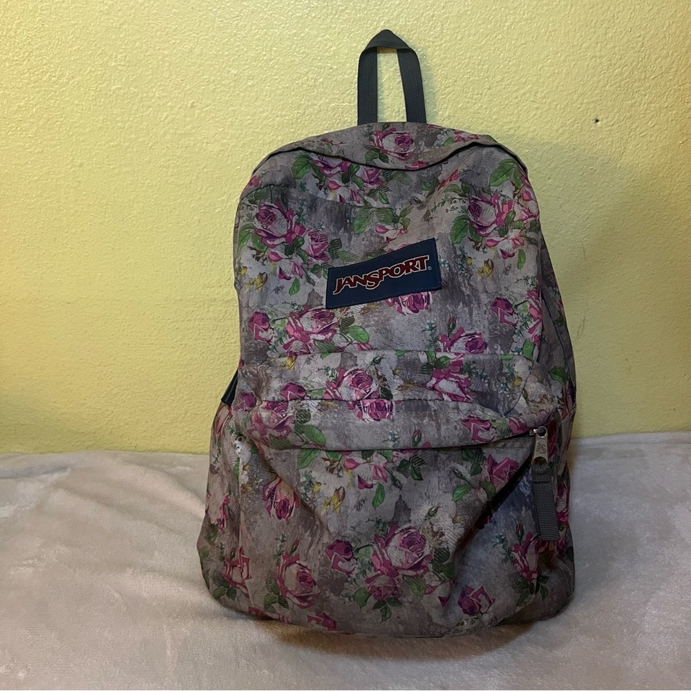 Jansport Backpack – Grey Floral Rose Print